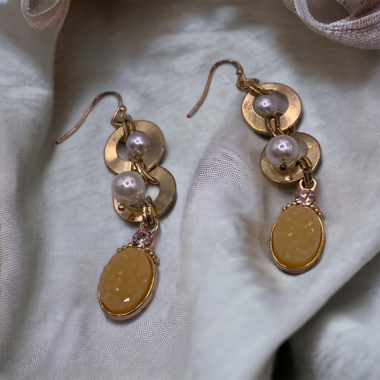 Metal and Pearl Dangle Earrings