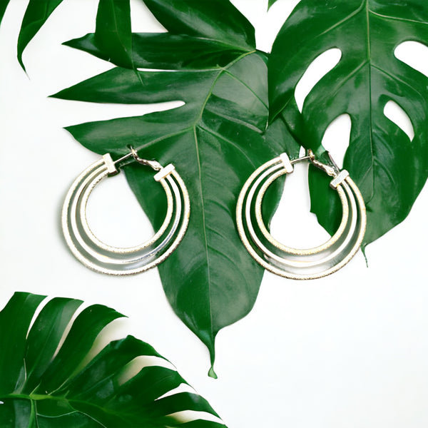 Silver triple hoop earrings